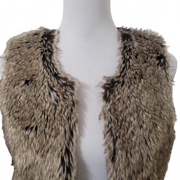 BCX Size S Brown / Cream Faux Fur Vest with Knit Back.  Exc. Used Condition - Picture 2 of 13